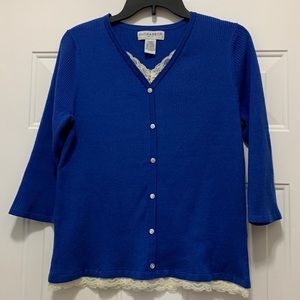 4/$10 Sag Harbor cotton blend size large petite sweater cardigan with lace